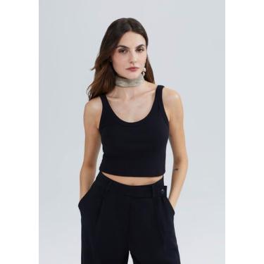 Imagem de Regata Básica Feminina Cropped Em Ribana Canelada - Hering, P, Preto