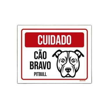 Imagem de Placa Cuidado Cão Cachorro Bravo Pitbull 27X35