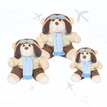 Imagem de Trio De Ursinhos Para Nicho Pelúcia Menino Aviador Baloeiro Bebe Prese