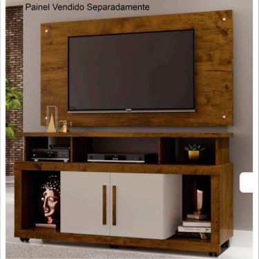 Imagem de Rack Bancada Sala com Pés de Rodinha e 2 Portas Star 135x70cm Canela/Off White