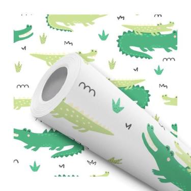 Imagem de Papel de Parede Adesivo Infantil Verde Jacaré Crocodilo Bebê Quarto - 