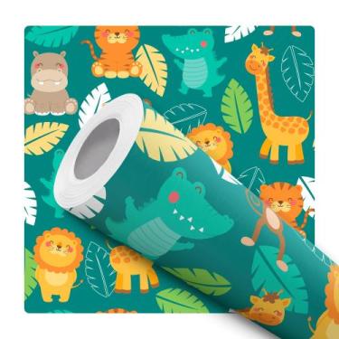 Imagem de Papel de Parede Adesivo Bichinhos Safari Menino Infantil Bebê Girafa L