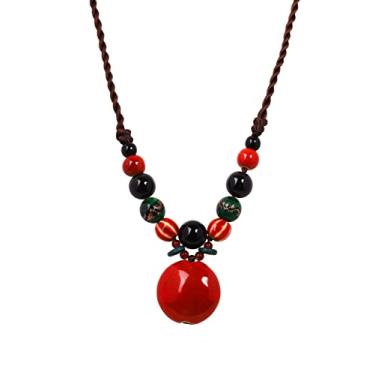 Imagem de MINACHI Boho Hippie Colar colorido de contas de cerâmica grossas, joia boêmia, presente para mulheres, Long, Zinco, Sem Pedra Preciosa