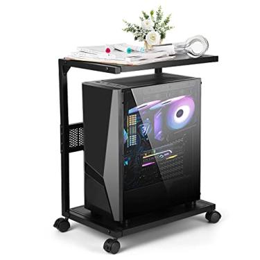 Imagem de Bfttlity Suporte de PC para torre de computador, suporte de CPU de metal de 2 camadas com rodas de travamento adequado para a maioria dos PCs (P, preto)