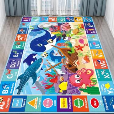 Imagem de LTKOUGFAM Tapete de brincar para bebês, tapete infantil Ocean ABC, tapetes infantis de animais marinhos para sala de jogos de meninas e meninos, tapete infantil dobrável para bebês e crianças