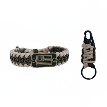 Imagem de VIKENNIA Pulseiras Paracord - Pulseiras de tamanho ajustável com pingente de bronze da bandeira dos EUA - 550 pulseiras de sobrevivência paracord para caminhadas, acampamento e viagens ao ar livre -