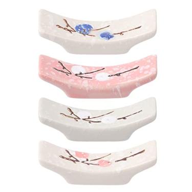 Imagem de AKOAK 4 peças de pauzinhos de ameixa de cerâmica de carvalho suporte adorável pauzinhos de descanso em forma de travesseiro suporte de colher de arroz ideal para garfo de colher, garfo, facas, suporte