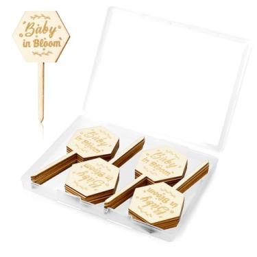 Imagem de 20 peças Etiquetas para suculentas para bebês em flor Etiquetas de estacas de plantas de madeira favores de chá de bebê Etiqueta de madeira Hexágono Etiquetas de plantas de madeira Etiqueta de suculenta de madeira para flores de sementes Marcadores de plantas de madeira