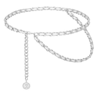 Imagem de Liutufy Cintos femininos modernos de tecido flocado em camadas corrente de cintura de metal para colete social jeans, M: 43.3 in/110 cm, Metal não precioso