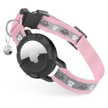 Imagem de Coleira AirTag reflexiva para gatos, coleira rastreadora integrada com suporte de etiqueta de ar e sino, coleiras de GPS para gatos com faixa elástica de segurança para meninas, meninos, gatinhos e