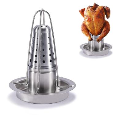 Imagem de AMOZO Suporte para torrador de frango de lata de cerveja – O novo suporte de frango de aço inoxidável – torrefadores de aves com recipiente aromatizante (pacote com 1)