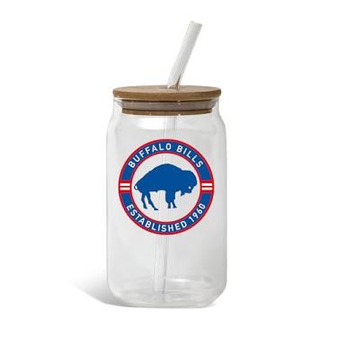 Imagem de The Memory Company | Vidro licenciado com logotipo vintage NFL 473 ml com tampa de bambu, Buffalo Bills