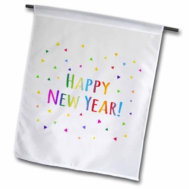 Imagem de 3dRose fl_202093_1" texto colorido arco-íris feliz ano novo, multicolorido confetes triângulos bandeira de jardim, 30,5 x 45,7 cm