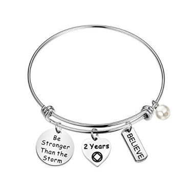 Imagem de LQRI Pulseira NA Sobriety Gift Narcóticos Anônimos Aniversário 1 Ano 5 Anos 10 RecoveryGift Be Stronger Than The Storm (NA 2, 7 inches, Metal, aço inoxidável