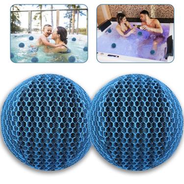 Imagem de Absorvente de espuma de hidromassagem, pacote com 2 bolas de eliminação de espuma de spa e piscina JULMELON reutilizável esponja absorvente de óleo lavável filtro flutuante de espuma para manter a