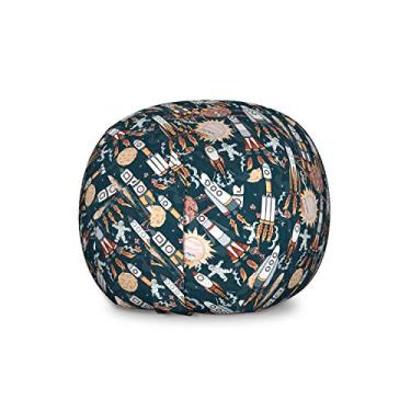 Imagem de Ambesonne Bolsa de armazenamento de nave espacial, cadeira de brinquedo, exploração espacial, desenho temático, desenho de desenho animado imagem de planetas alienígenas, organizador de animais de pelúcia, bolsa lavável, tamanho grande, azul marinho