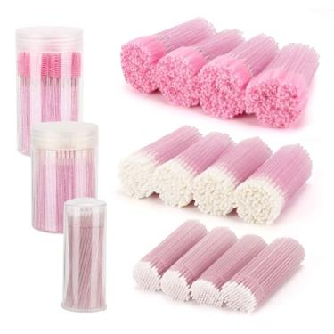 Imagem de Tbestmax Kit de Suprimentos para Extensão de Cílios com 1500 Peças, 500 Carretéis, Varinhas para Rímel, 500 Pincéis para Lábios, 500 Micro Cotonetes, Rosa, Pincéis Descartáveis para Cílios, Aplicador
