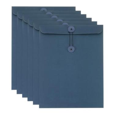 Imagem de PATIKIL Envelope de papel kraft com fecho de amarrar, bolsa de pasta de arquivos vintage A4 para escritório, escritório, casa, cartão, armazenamento, documentos, organização, azul