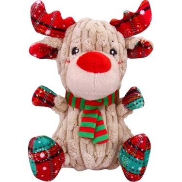 Imagem de Brinquedos de Natal para cães, brinquedos para cães grandes, brinquedos de pelúcia interativos, brinquedos engraçados para cães com papel enrugado para atrair cães, adorável brinquedo de alce de