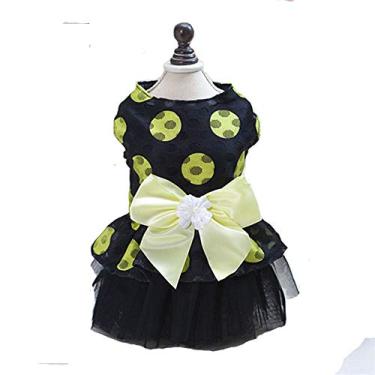 Imagem de Lcsweet Lindo vestido de gaze de bolinhas para cães de estimação saia princesa saia para animais de estimação (PP, preto + amarelo)