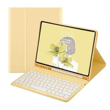 Imagem de Teclado com tampa redonda destacável sem fio de 10,2 polegadas para iPad 9/8/7 geração com capa protetora - Porta-canetas integrado na capa, à prova de choque e arranhões (amarelo limão)