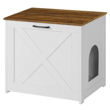 Imagem de Dwanton Caixa de areia para gatos oculta, caixa de areia para gatos, entrada reversível pode ser do lado esquerdo ou direito, armário interno, banheiro de madeira, mesa de extremidade, branco e marrom