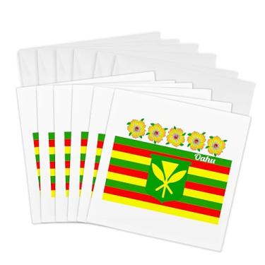 Imagem de 3dRose Cartões comemorativos - A bandeira havaiana tradicional Kanaka Moaoli com hibisco amarelo. - 15 x 15 cm, conjunto de 6 (gc_299213_1)