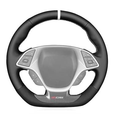 Imagem de MEWANT Capa protetora protetora de volante de carro de camurça para Chevrolet Corvette (C7) 2015-2019 Chevrolet Corvette (C7) acessórios (para direção em forma de D com saliências)