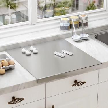 Imagem de Nisorpa Tábua de corte de aço inoxidável 304 com bordo, tábua grande para cozinha com rolo, tábuas de corte para cortar carne, legumes, frutas, queijo, pão, 80 x 58 cm