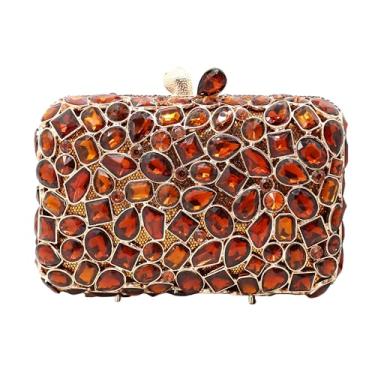 Imagem de RomanticDesign Bolsa de mão feminina com strass brilhante para noite com cristal e cristal, Tawny