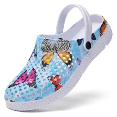 Imagem de HMAIBO Garden Clogs Shoes Sandálias Masculinas Respiráveis Mule Pantufas de Água, Blue-butterfly, 8.5 Women/7.5 Men