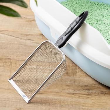 Imagem de LKMM Pá de areia de gato com furo fino, pá de areia para animais de estimação de escalada, pá de praia, pá de galinha de junco, pá de areia de gato de furo fino de aço inoxidável