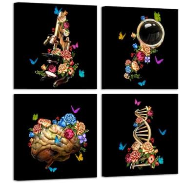 Imagem de iHAPPYWALL 4 peças de impressão de imagens científicas Microbiologia Química Arte de Parede Cérebro Crânio Exploração Pôster Arte Preto Branco Arte para Laboratório Escolar Decoração de Sala de Aula