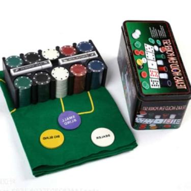 Imagem de Kit Completo Profissional Jogo De World Poker Com 200 Fichas 2 Baralhos + Feltro Para Jogos e Torneios