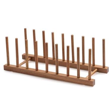 Imagem de HBlife Escorredor de Pratos de Madeira de Acácia, Tampa de Panela, Organizador de Pratos para Armário, Suporte para Tábua de Corte, Escorredor de Pratos, Suporte para Pratos, Tampa,Acácia 8 Slots 1Pç