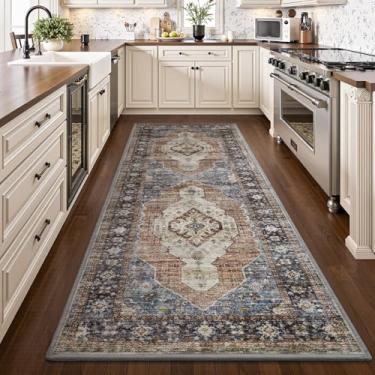 Imagem de Tapete de corredor de cozinha de 6 x 1,8 m para corredores, antiderrapante, lavável, corredor, corredor, quarto, entrada, lavanderia, corredor, corredor, corredor, longo, azul marinho, ferrugem