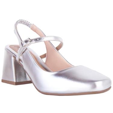 Imagem de Sapato Feminino Mary Jane Boneca Romântica Bico Quadrado Salto Médio Moda (Prata, BR, Adulto, Numérico, 38)