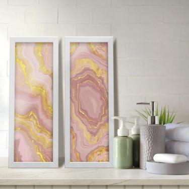Imagem de Kit 2 Quadros Decorativos Lavabo Pedra Quartzo Rosa Dourado Rose Gold 