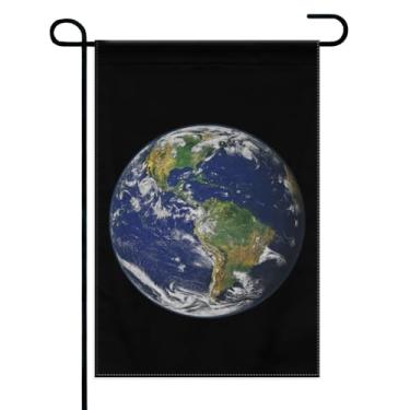 Imagem de Dragonees Bandeira de jardim planeta azul planeta globo espaço mundial 30,5 cm x 45,7 cm polegadas dupla face