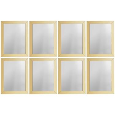 Imagem de Kit 8 Espelhos Decorativo 18x24 Com Moldura de Madeira Preta Branca Dourada ou Tabaco para Quarto Sala Banheiro Salão de Beleza Manicure Hall de Entrada (Dourado)
