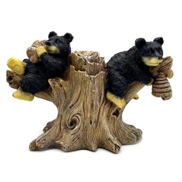 Imagem de 2 Black Bears on Branch Statue Figurine Sculpture Resin Collectible Gifts for Bear Lover Office Home Decor Desk Accessories Decoration Garden Figurines Outdoor Decor