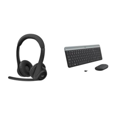 Imagem de Kit Teclado e Mouse sem fio Logitech MK470 com Design Slim e Pilhas Inclusas Grafite + Headset Sem Fio Logitech Zone 300 Com Microfone Flip-to-Mute Grafite