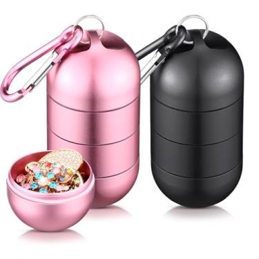 Imagem de Kenning Pacote com 2 porta-anéis de viagem, 3 camadas, suporte de joias esportivas, para brincos, colares, anéis, caixa organizadora de joias de metal portátil para viagem, academia, bolsa esportiva