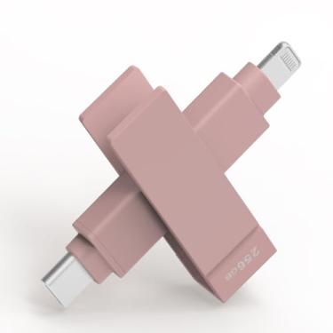 Imagem de PioData Flash Drive de backup 2 em 1 256 GB certificado pela Apple MFi iXflash para iPhone, iPad e computador Morandi Pink | Armazenamento e transferência de fotos