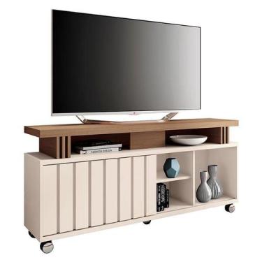 Imagem de Rack Bancada para Sala Rivera 1.3 Off White Castanho  HB Móveis - HB M