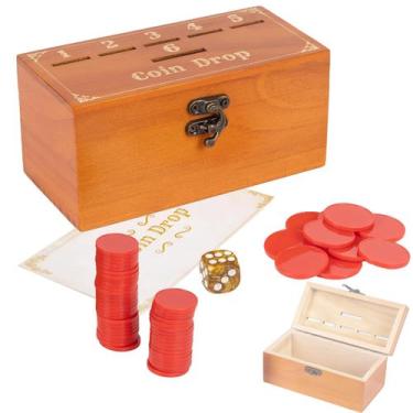 Imagem de Coin Drop Game Extguds Wooden com 50 moedas, caixa e dados