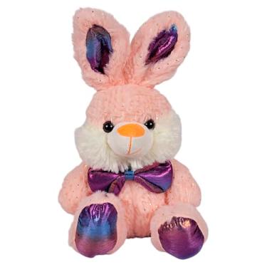 Imagem de Coelho De Pelúcia Sentado Com Laço e Brilhinho 25Cms (Rosa)