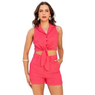 Imagem de Sml Fashion Conjunto Cropped Nó E Shorts Premium Tendencia, M, Pink, F
