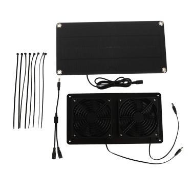 Imagem de Kit de ventilador de painel solar GRCFUMO, mini galinheiro de 20 W, exaustor de janela para casa de animais de estimação, ventilação de resfriamento externa de baixo ruído para