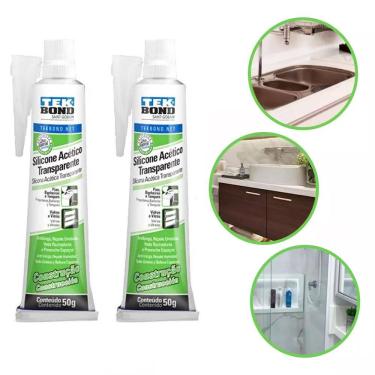 Imagem de Kit com 2 Silicones Acético Incolor Tekbond 50g Adesivo Vedação e Fixação em Ambientes Internos e Externos